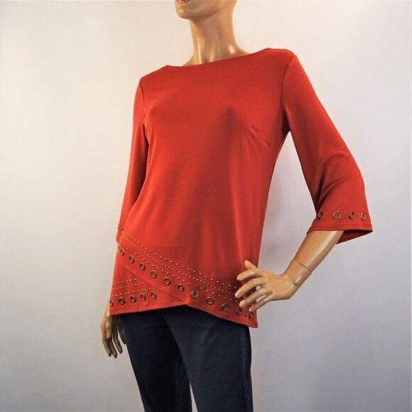 JM Collection Women Tunic Blouse Studded Terracotta Color Size Petite Small - Picture 4 of 7